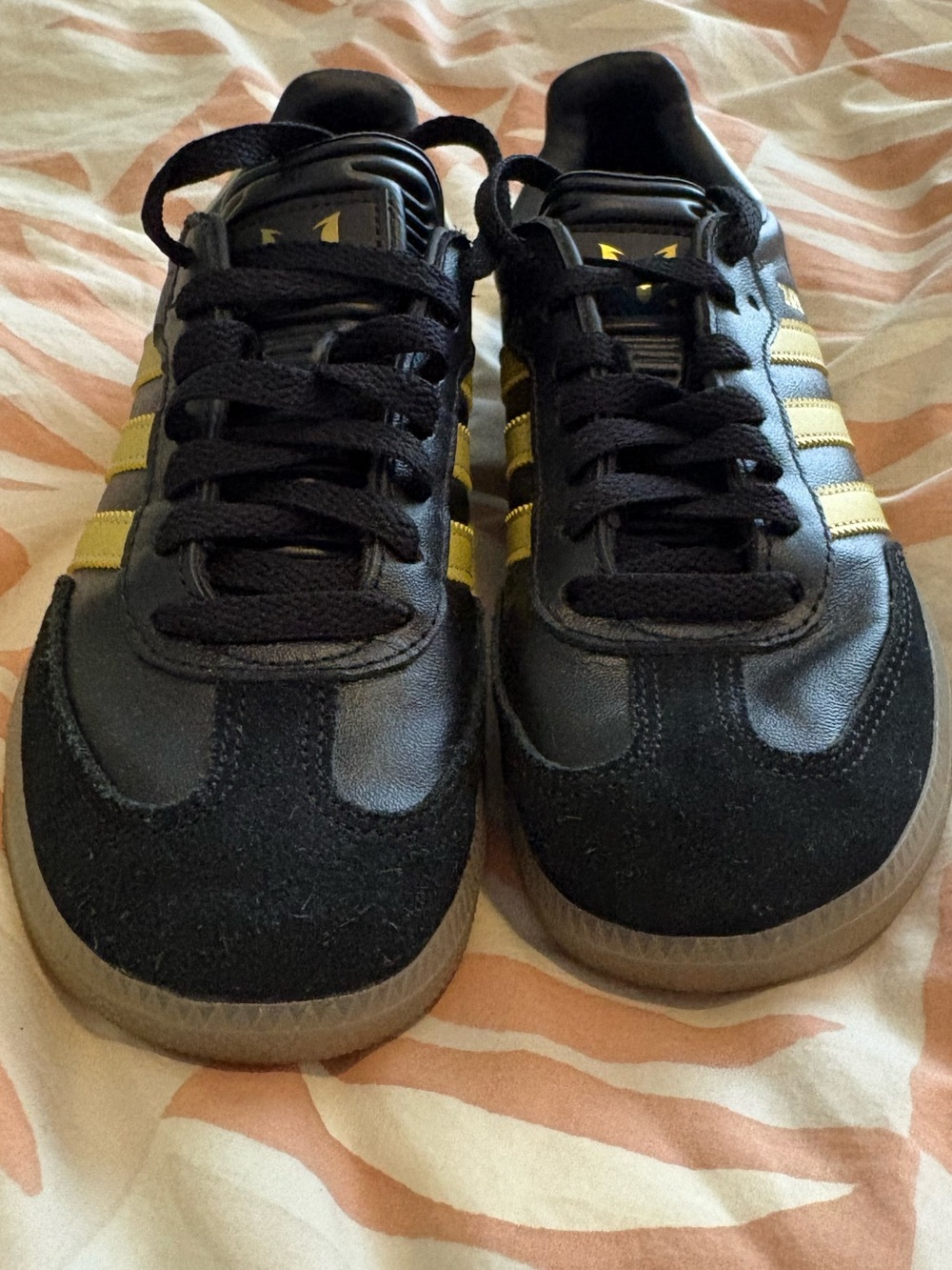 Kids Adidas Black and Gold Sambas Athletic Sneakers